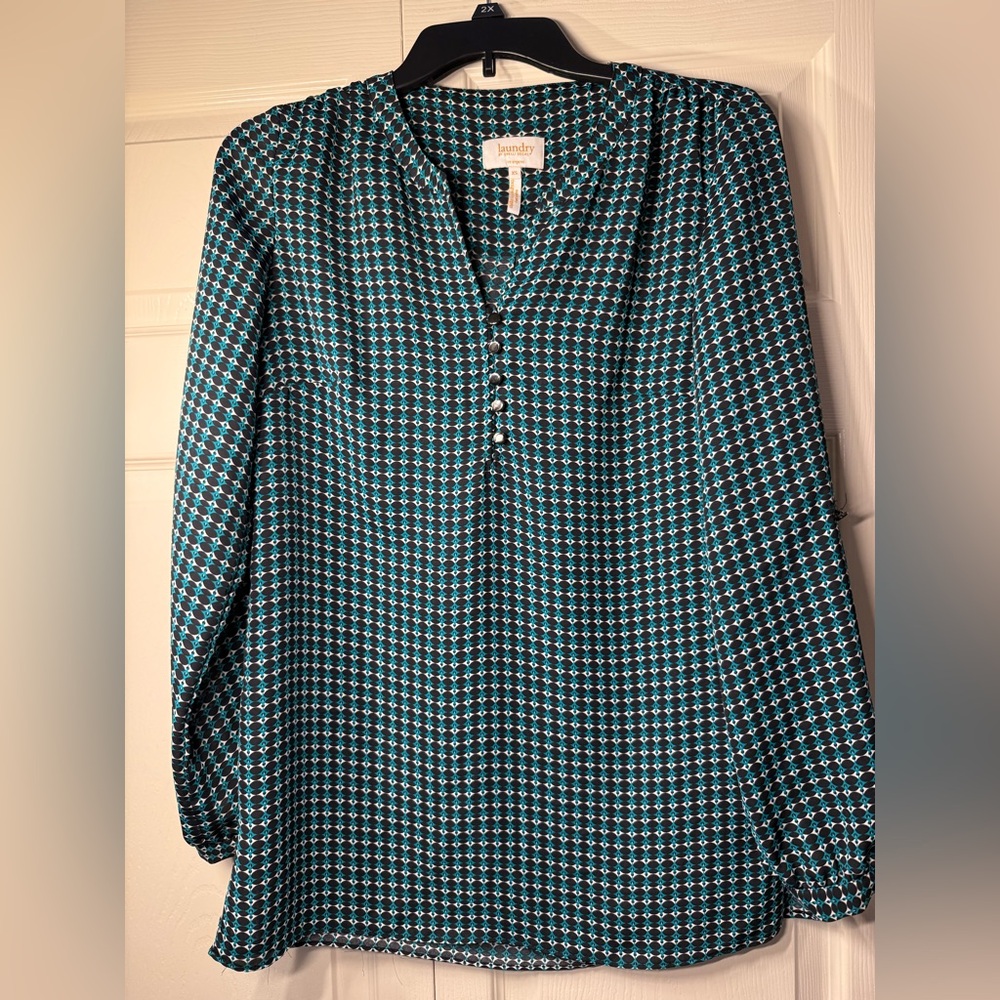 Laundry‎ Shelli Segal Multi-Color Long Roll Tab Sleeve Tunic Blouse - Picture 7 of 8